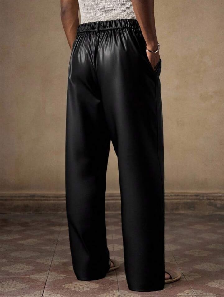 Men's Street Fashion Hip Hop PU Leather Pants Men Leather Pants Men Black Pants